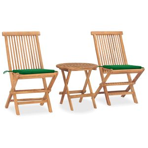 vidaXL 3 Piece Folding Outdoor Dining Set with Cushion Solid Teak Wood