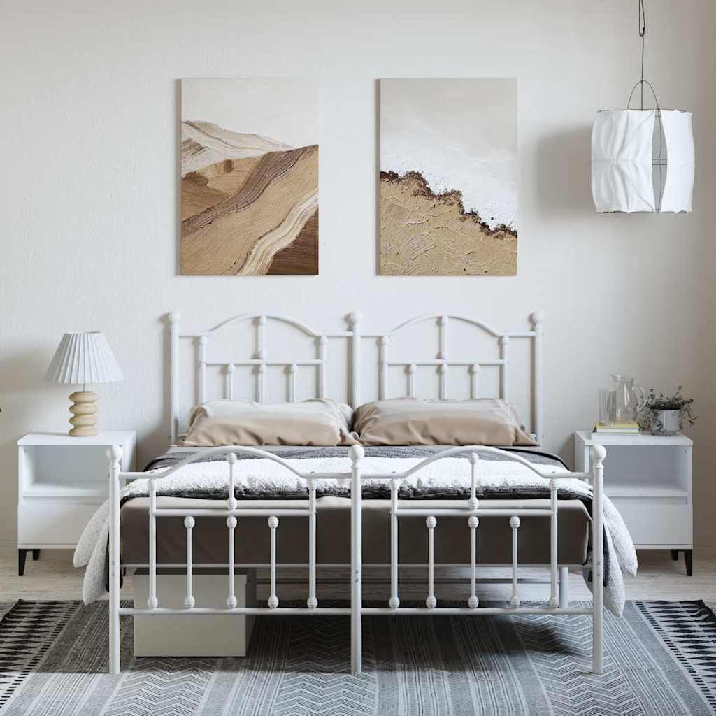 vidaXL Metal Bed Frame without Mattress with Footboard White 150x200cm
