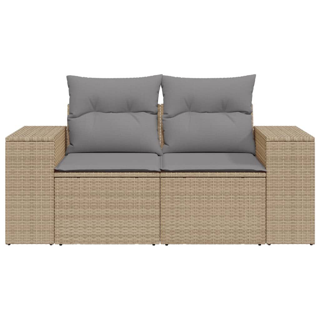 vidaXL Garden Sofa with Cushions 2-Seater Beige Poly Rattan