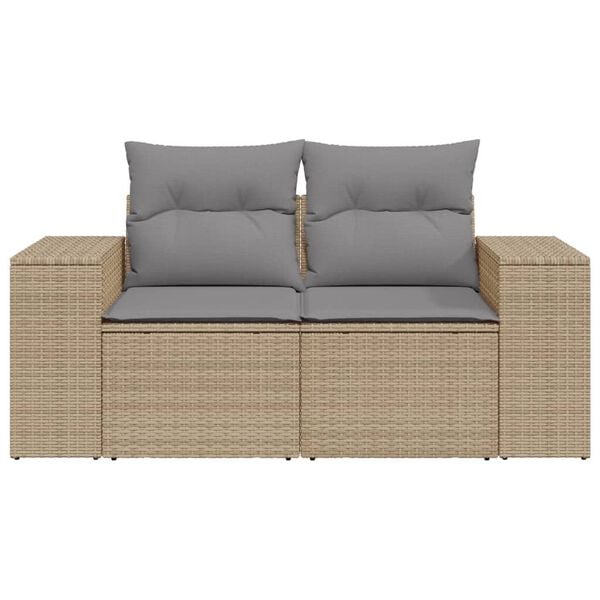 vidaXL Garden Sofa with Cushions 2-Seater Beige Poly Rattan