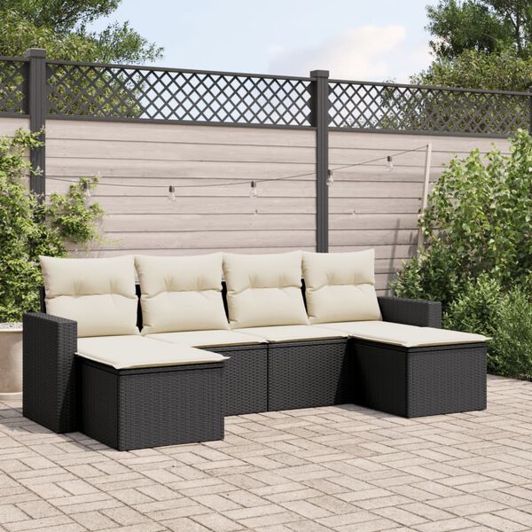vidaXL 6 Piece Garden Sofa Set with Cushions Black Poly Rattan