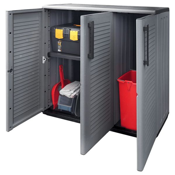 vidaXL Garden Storage Cabinet Grey and Black 102x37x84 cm PP