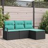 vidaXL Sofa Set with Cushion 4 pcs Black and Turquoise Poly Rattan