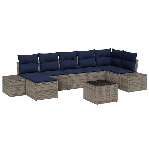 vidaXL Garden Sofa Set with Cushion 8 pcs Grey Poly Rattan