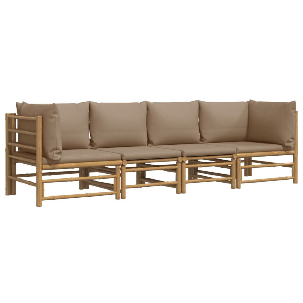 vidaXL 4 Piece Garden Lounge Set with Taupe Cushions Bamboo