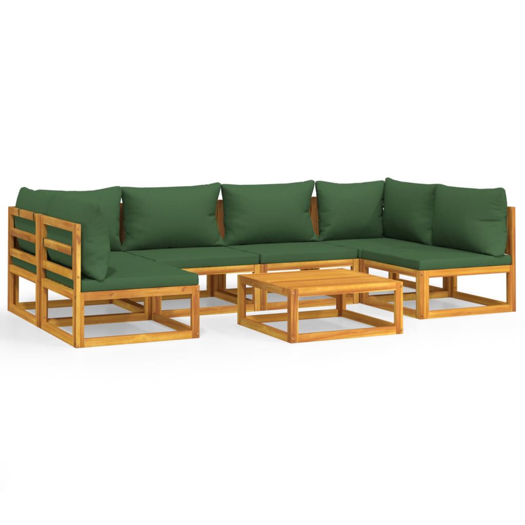 vidaXL 7 Piece Garden Lounge Set with Green Cushions Solid Wood