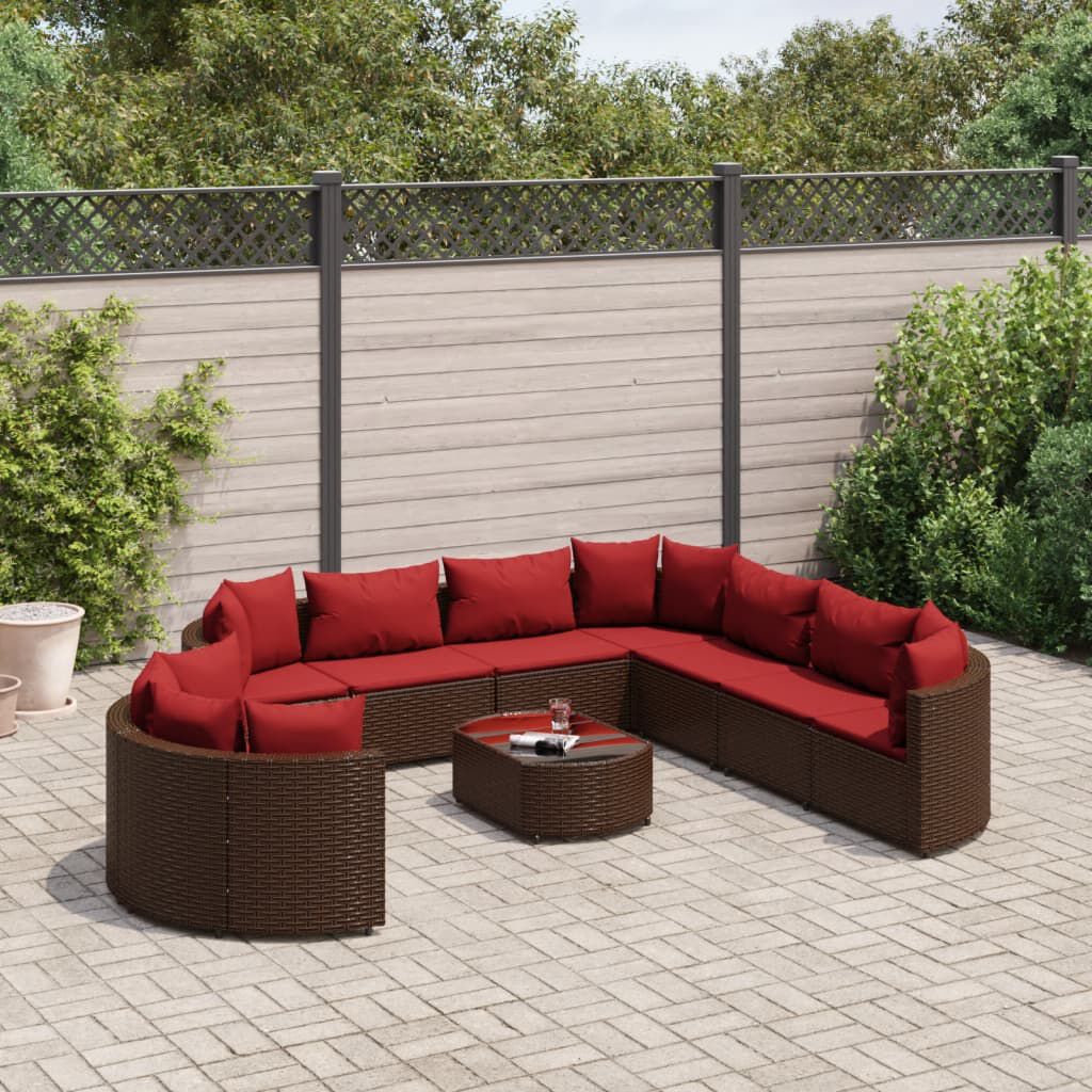 vidaXL 10 Piece Garden Sofa Set with Cushions Brown Poly Rattan