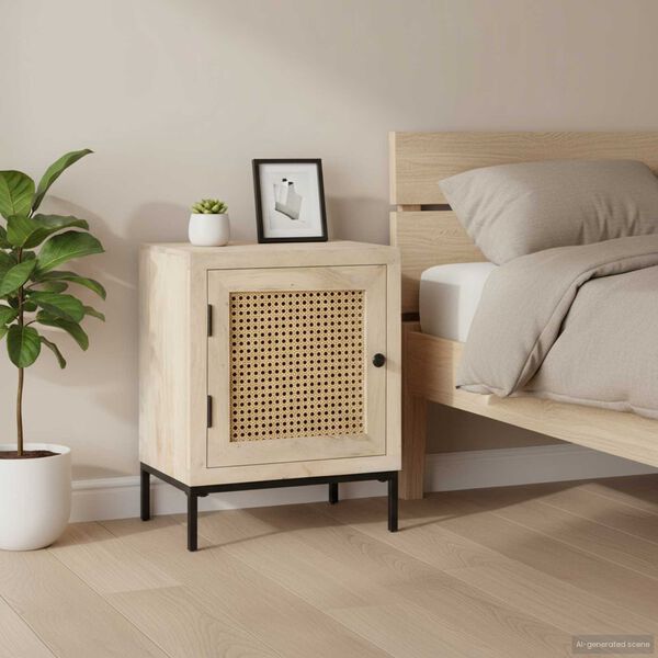 vidaXL Bedside Cabinet 40x30x50 cm Solid Mango Wood and Natural Cane