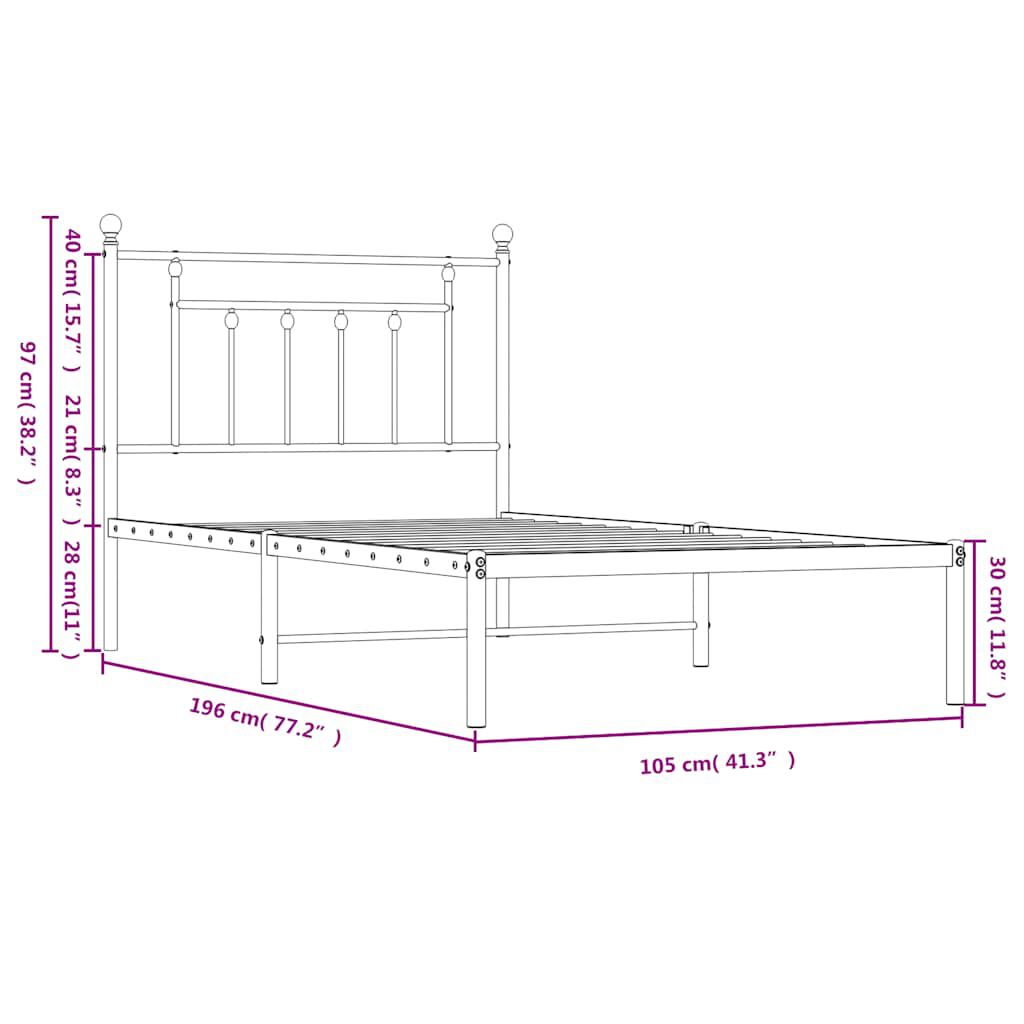 vidaXL Metal Bed Frame without Mattress with Headboard Black 100x190cm