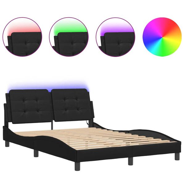vidaXL Bed Frame with LED without Mattress "Zadar" Black 137x190 cm Double