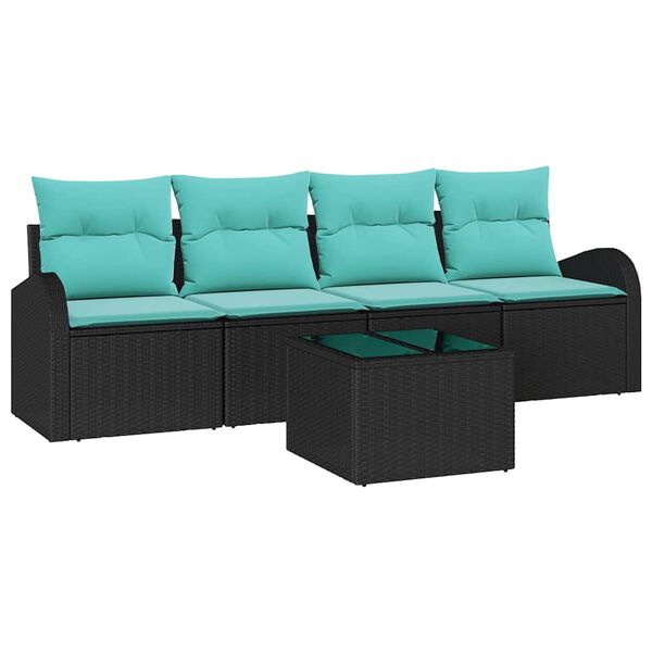 vidaXL Garden Sofa Set 5 pcs Black and Turquoise Poly Rattan
