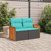 vidaXL Garden Sofa with Cushions 2-Seater Black Poly Rattan