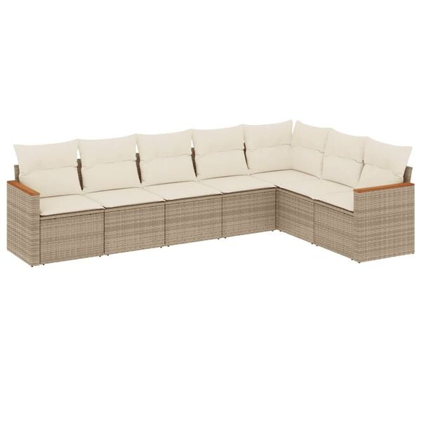 vidaXL 7 Piece Garden Sofa Set with Cushions Beige Poly Rattan