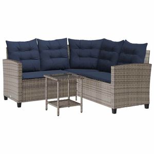 vidaXL Garden Sofa with Table&Cushions L-shaped Grey Poly Rattan