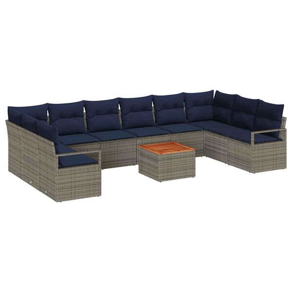 vidaXL Garden Sofa Set with Cushion 11 pcs Grey Poly rattan