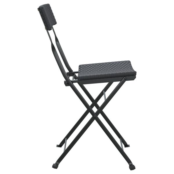 vidaXL Folding Bistro Chairs 2 pcs Black Poly Rattan and Steel