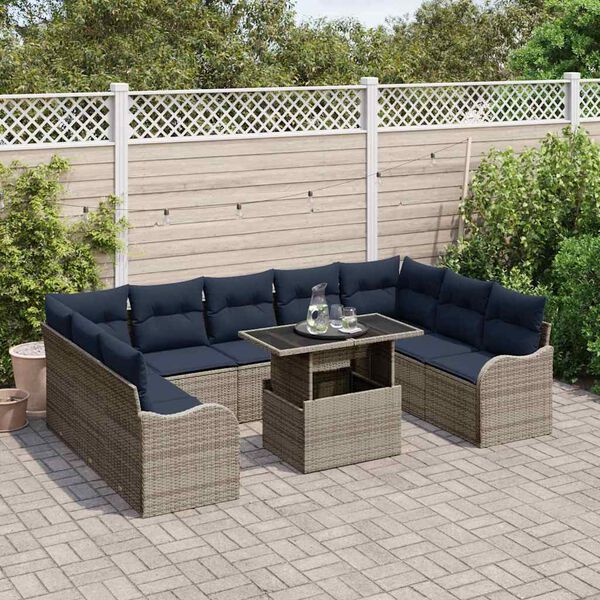 vidaXL Garden Sofa Set with Cushion 10 pcs Grey Poly rattan