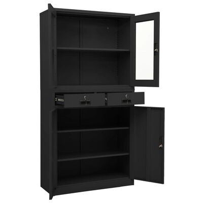 vidaXL Office Cabinet Anthracite 90x40x180 cm Steel and Tempered Glass