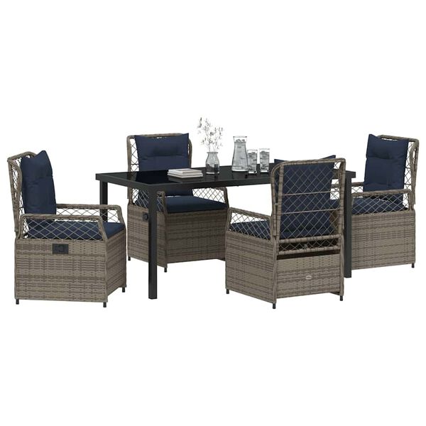 vidaXL Garden Dining Set 5 pcs Grey Poly Rattan