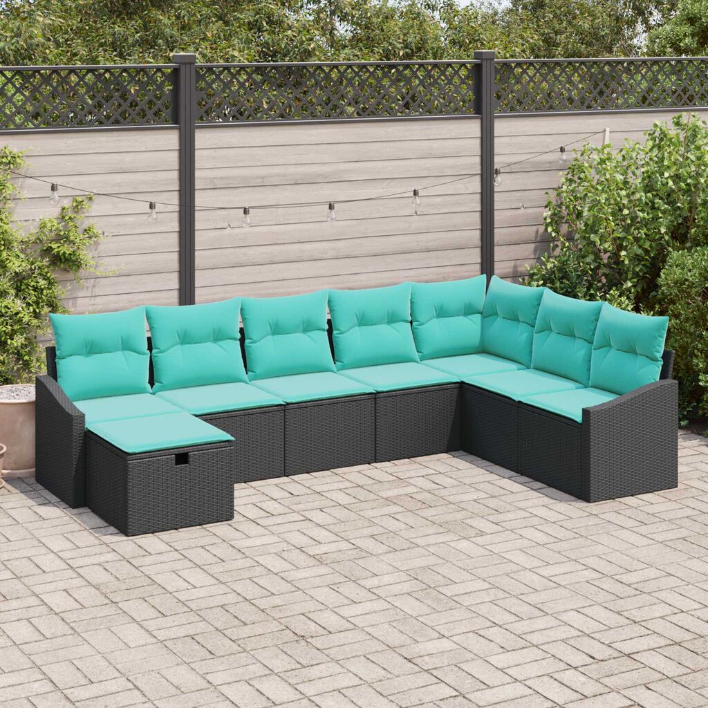 vidaXL 8 Piece Garden Sofa Set with Cushions Black Poly Rattan