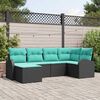vidaXL Sofa Set with Cushion 6 pcs Black and Turquoise Poly Rattan