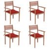 vidaXL Garden Chairs 4 pcs with Red Cushions Solid Teak Wood