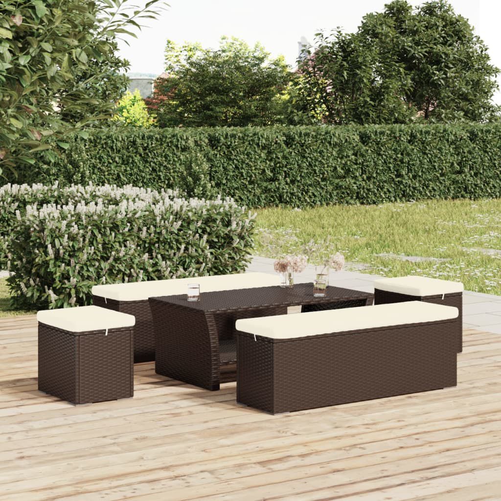 vidaXL Ottoman with Cushion Brown 40x30x40 cm Poly Rattan