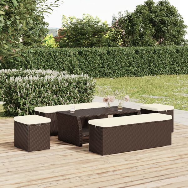 vidaXL Ottoman with Cushion Brown 40x30x40 cm Poly Rattan
