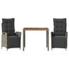 vidaXL 3 Piece Garden Dining Set with Cushions Grey Poly Rattan