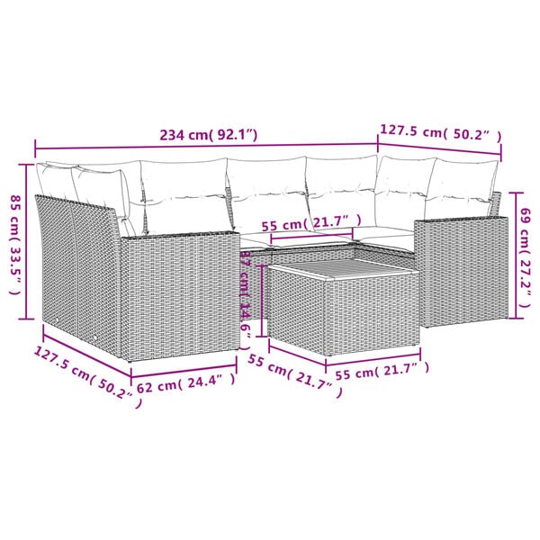 vidaXL 7 Piece Garden Sofa Set with Cushions Grey Poly Rattan