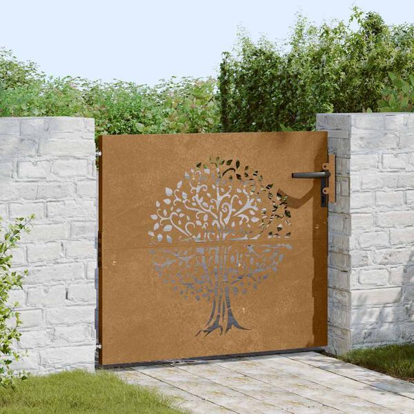 vidaXL Garden Gate 85x75 cm Corten Steel Tree Design