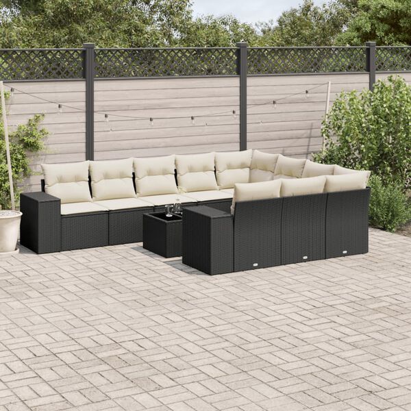 vidaXL 11 Piece Garden Sofa Set with Cushions Black Poly Rattan