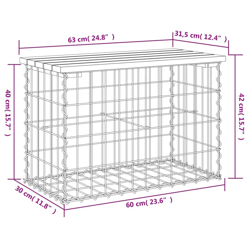 vidaXL Garden Bench Gabion Design 63x31.5x42 cm Solid Wood Pine