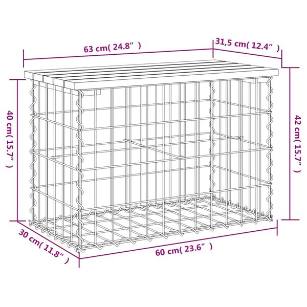 vidaXL Garden Bench Gabion Design 63x31.5x42 cm Solid Wood Pine