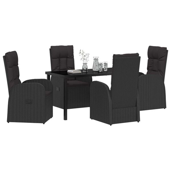 vidaXL Garden Dining Set with Cushion 5 pcs Black Poly Rattan