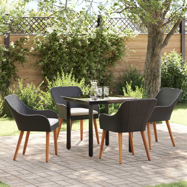 vidaXL Garden Dining Set with Cushion 5 pcs Black Poly Rattan