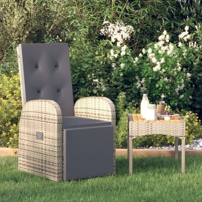 vidaXL Reclining Garden Chair with Cushion Poly Rattan Grey