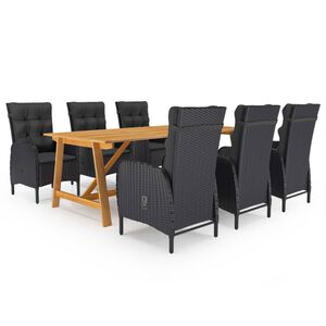 vidaXL 7 Piece Garden Dining Set Black