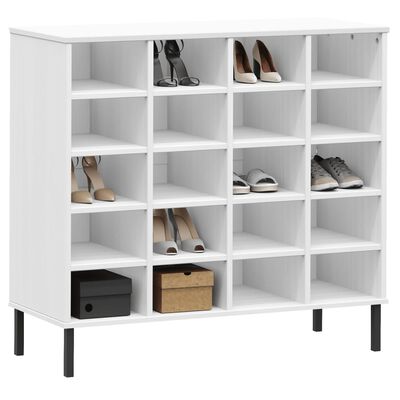 vidaXL Shoe Rack with Metal Legs White 95x35x86 cm Solid Wood OSLO