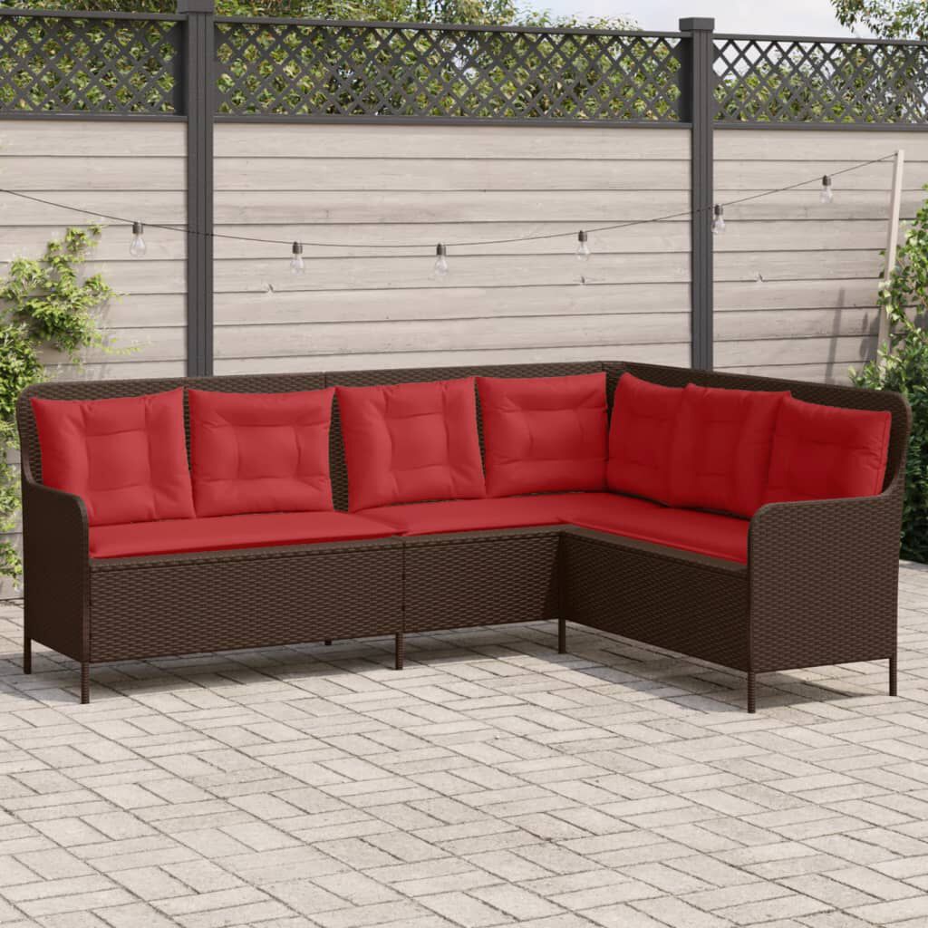 vidaXL Garden Sofa with Cushions L-Shaped Brown Poly Rattan