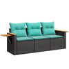 vidaXL 3 Piece Garden Sofa Set with Cushions Black Poly Rattan