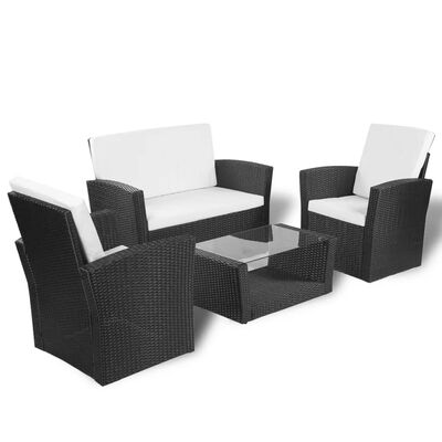 vidaXL 4 Piece Garden lounge set with Cushions Poly Rattan Black