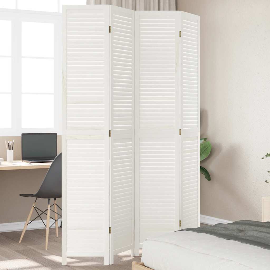 vidaXL Room Divider 4 Panels White Solid Wood Paulownia