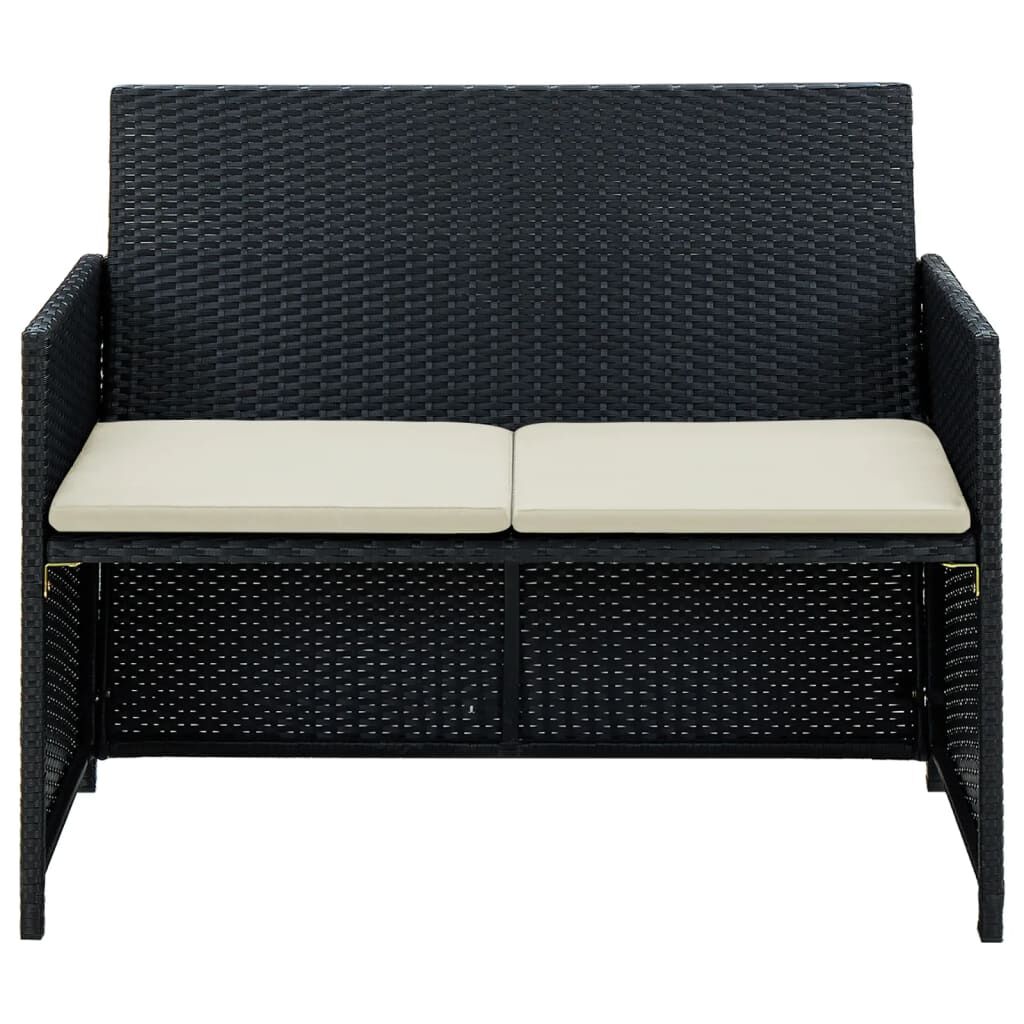 vidaXL 2 Seater Garden Sofa with Cushions Black Poly Rattan