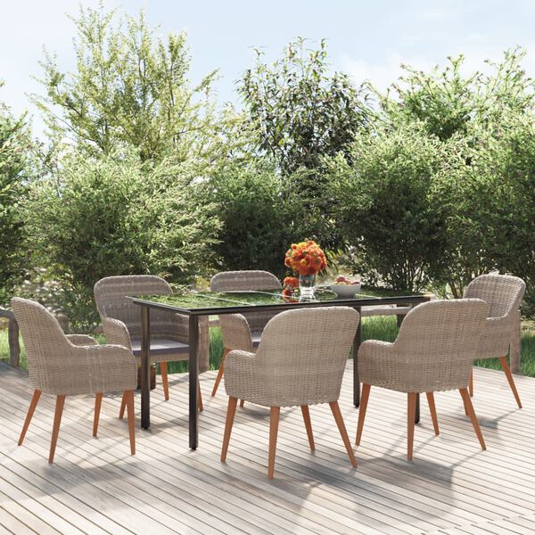 vidaXL 7 Piece Garden Dining Set with Cushions Brown