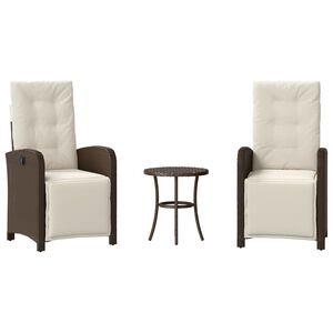 vidaXL 3 Piece Bistro Set with Cushions Brown Poly Rattan