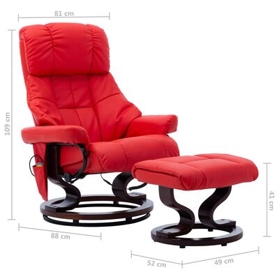 vidaXL Massage Reclining Chair Red Faux Leather and Bentwood