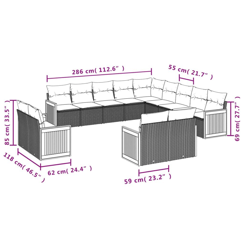 vidaXL 13 Piece Garden Sofa Set with Cushions Black Poly Rattan