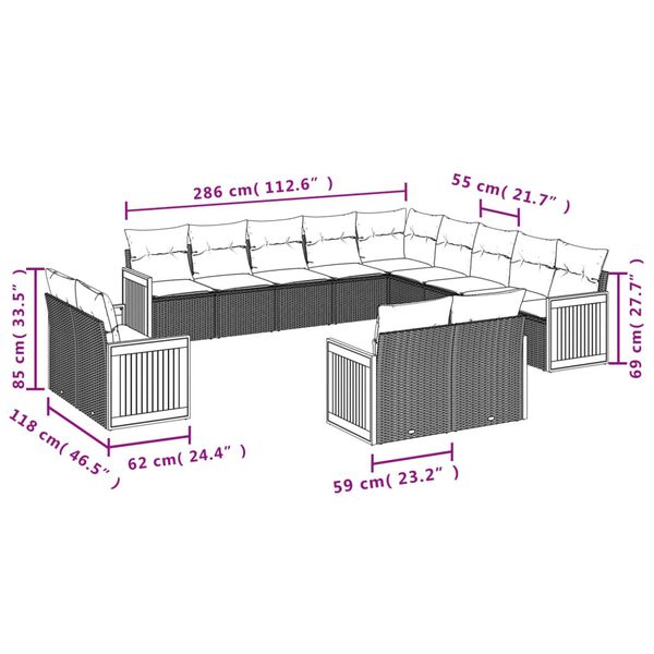 vidaXL 13 Piece Garden Sofa Set with Cushions Black Poly Rattan