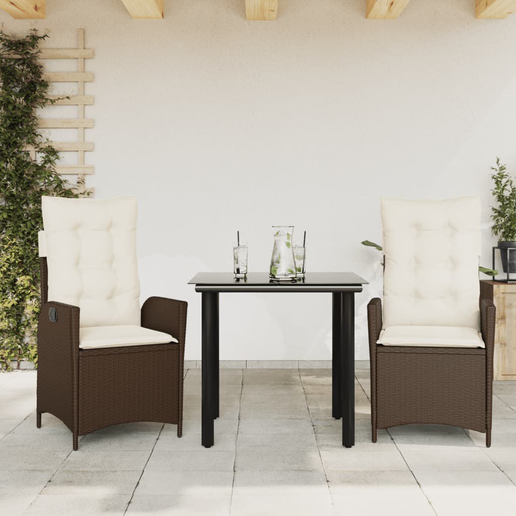 vidaXL 5 Piece Garden Dining Set with Cushions Brown Poly Rattan